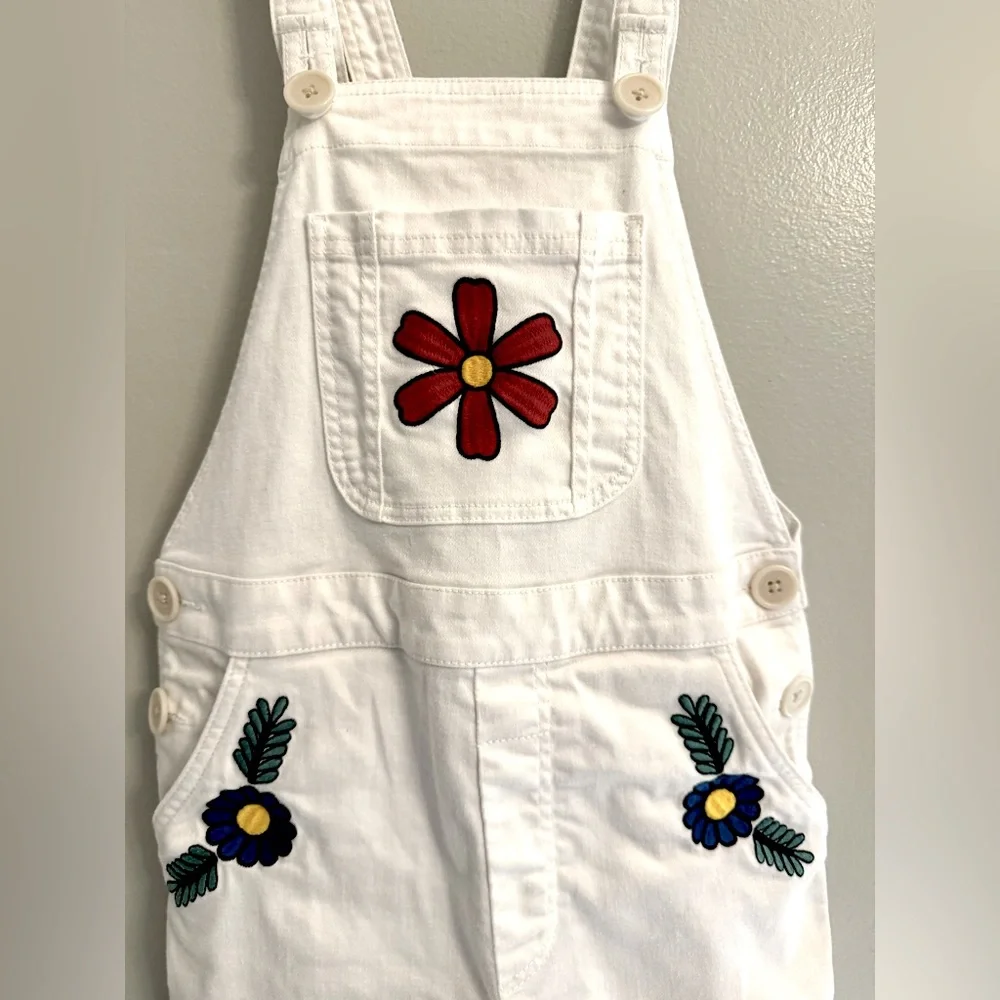 Stella McCartney Kids Girl’s 10 M White Denim Overalls Embroidered Flowers NEW - Picture 6 of 6